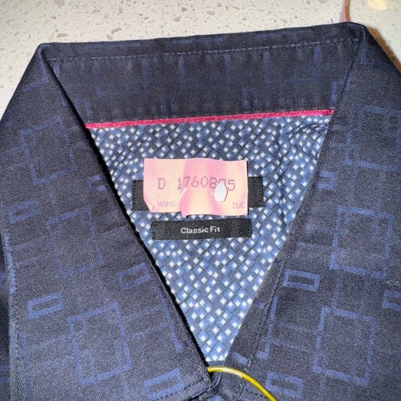 Bugatchi Men’s Large Shaped Fit Dark Navy/Blue Geometric Shapes Dress Shirt - Picture 9 of 12